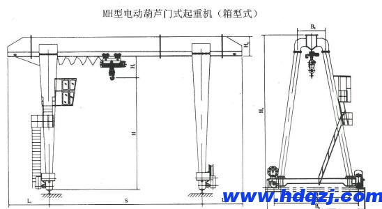 MH型電動葫蘆門式起重機(jī)結(jié)構(gòu)圖（包廂式）