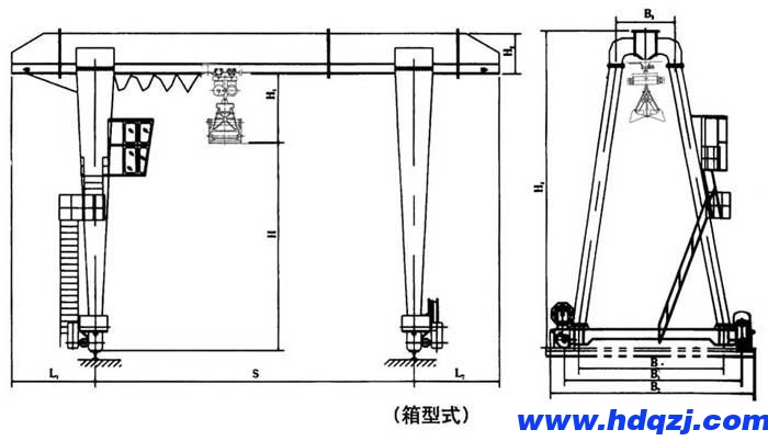MHZ型電動葫蘆抓斗門式起重機(jī)結(jié)構(gòu)圖